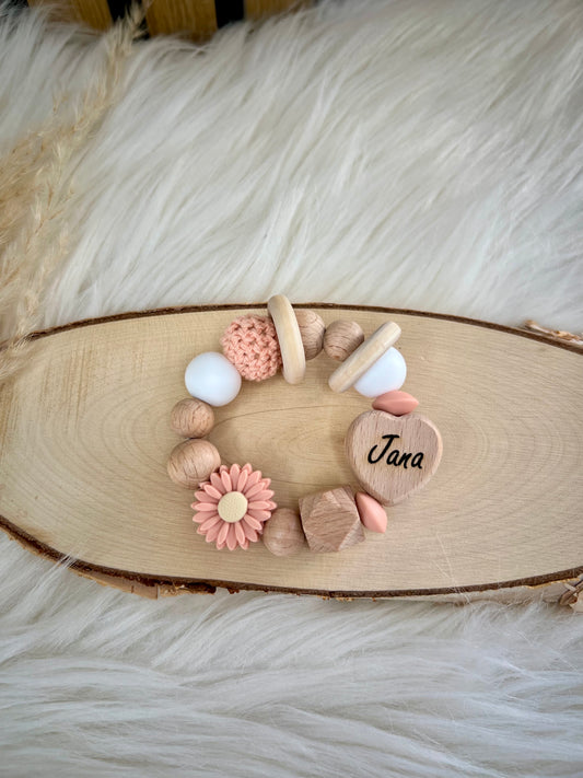 Greifling Apricot – mit Wunschgravur oder ohne – handgefertigt aus Holz & Silikon