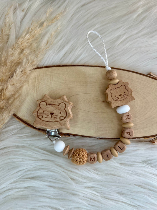 Personalisierte Schnullerkette "Löwe" | Handgemacht | Geschenk zur Geburt