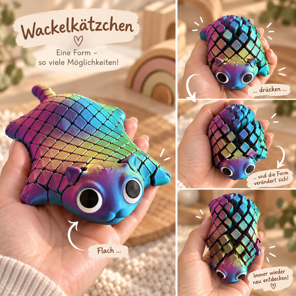 Wackelkätzchen – Bewegliches 3D-Fidget-Spielzeug | Flexibles Kätzchen