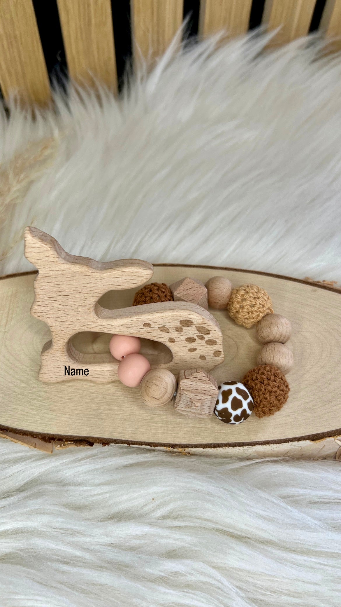 Personalisierter Holz-Greifling – mit Tiermotiv