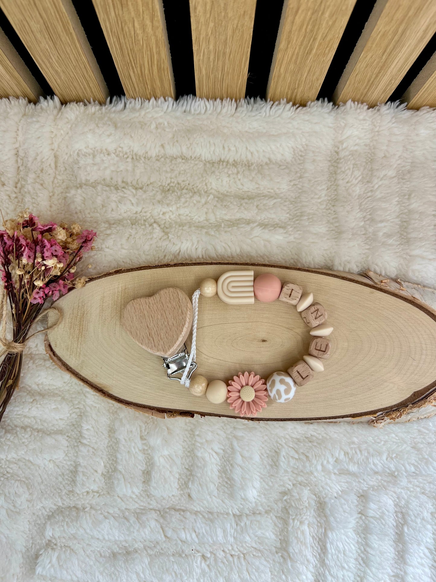 Boho Schnullerkette mit Name | Personalisiertes Babygeschenk für Mädchen