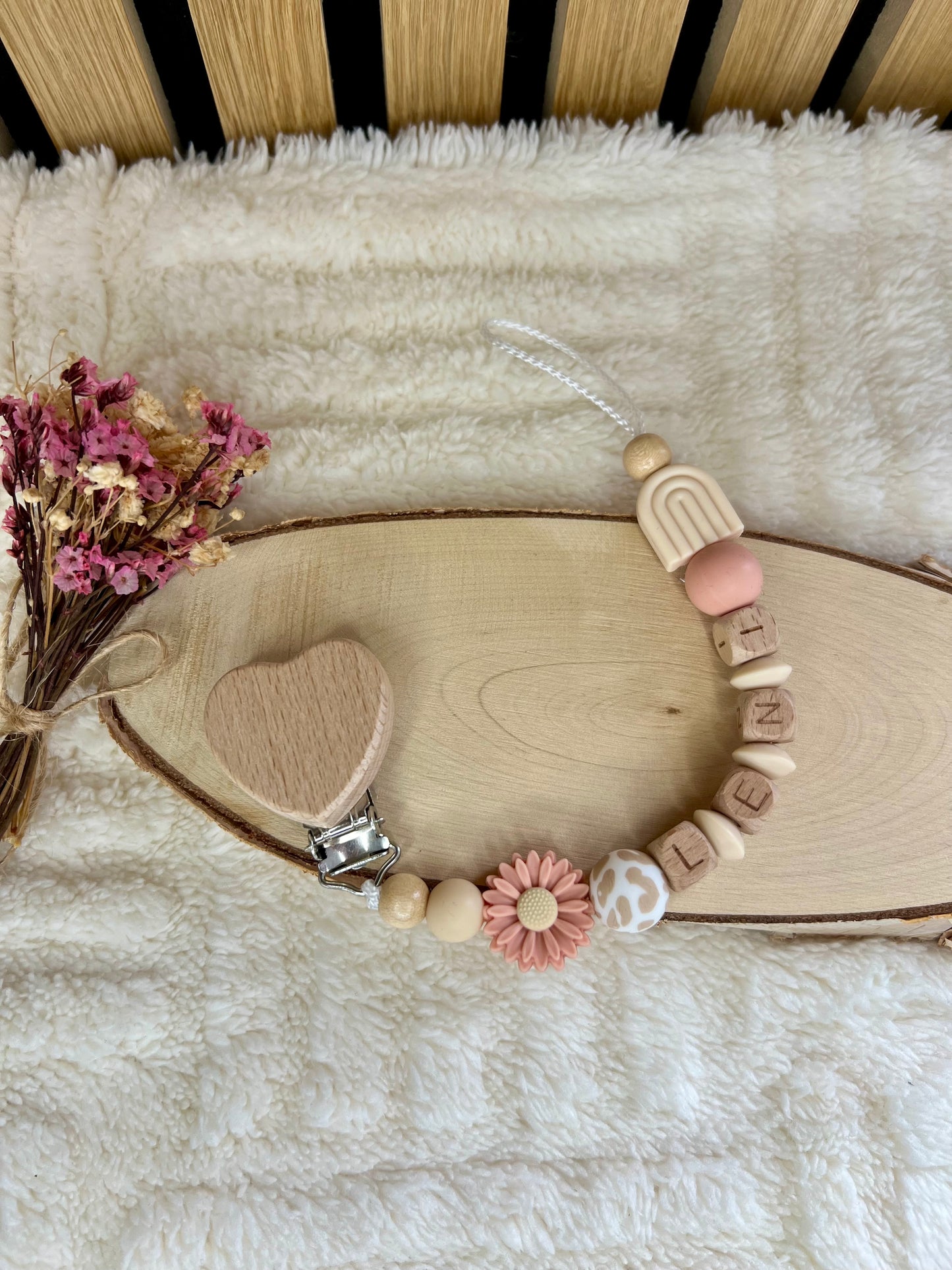 Boho Schnullerkette mit Name | Personalisiertes Babygeschenk für Mädchen